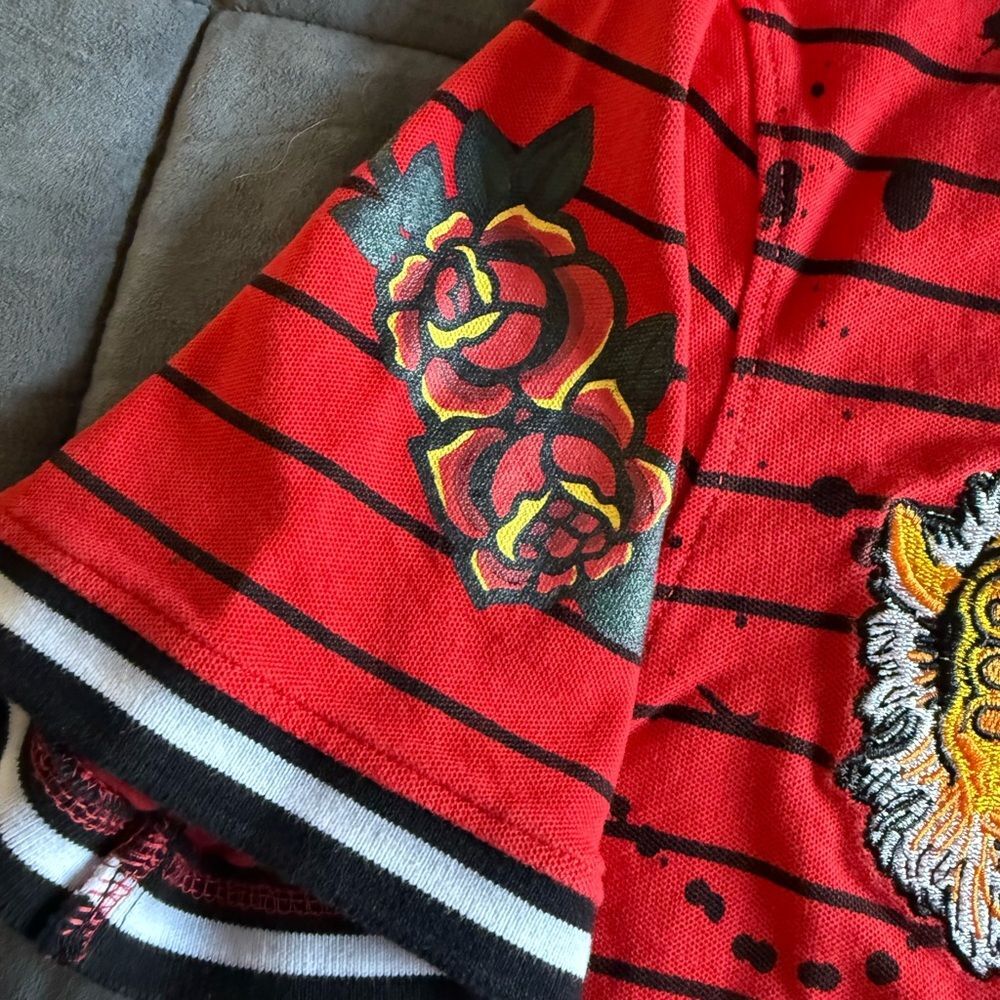 Switch Remarkable Red Striped Polo Shirt with Tiger Embroidery Y2K Size Medium - Picture 5 of 9